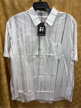 Hawalili White Short-Sleeve Stripe Button-Down Shirt